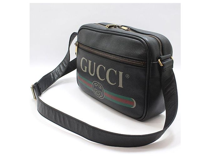 Gucci Borsa a tracolla messenger in pelle nera con stampa logo Nero - vista 2