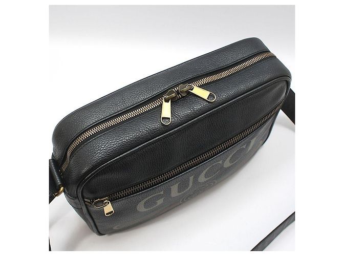 Gucci Borsa a tracolla messenger in pelle nera con stampa logo Nero - vista 6