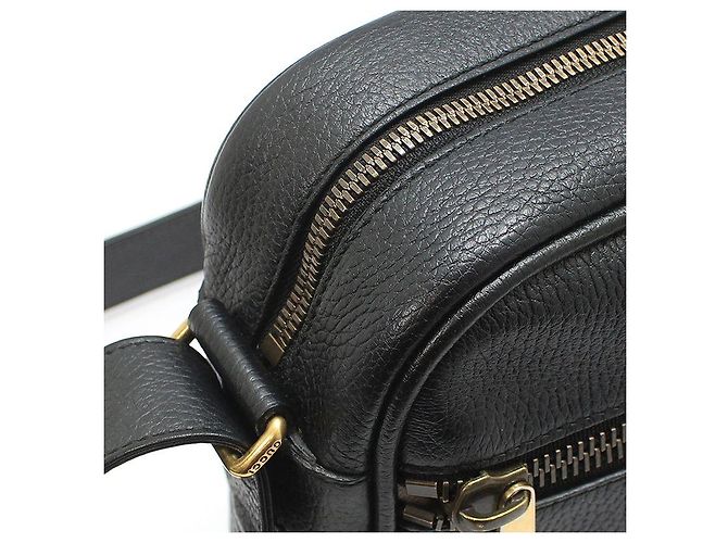 Gucci Borsa a tracolla messenger in pelle nera con stampa logo Nero - vista 8