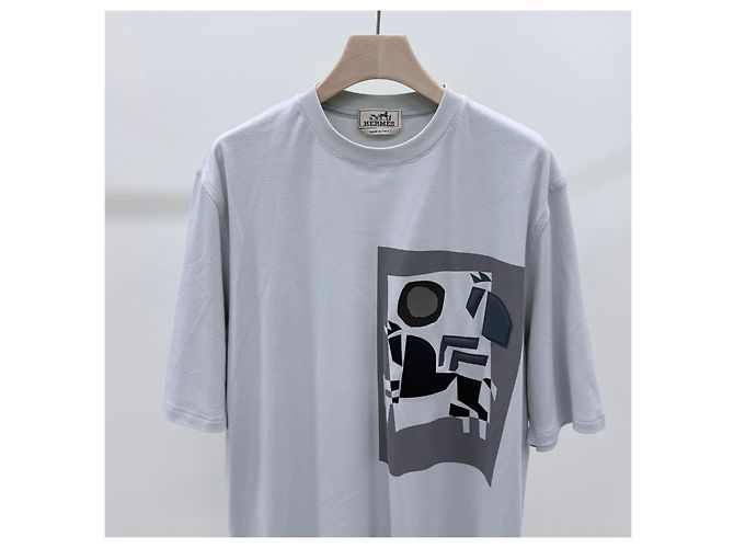 Hermès Belkirobe Patch Crewneck Baumwoll-T-Shirt Blau - Ansicht 2