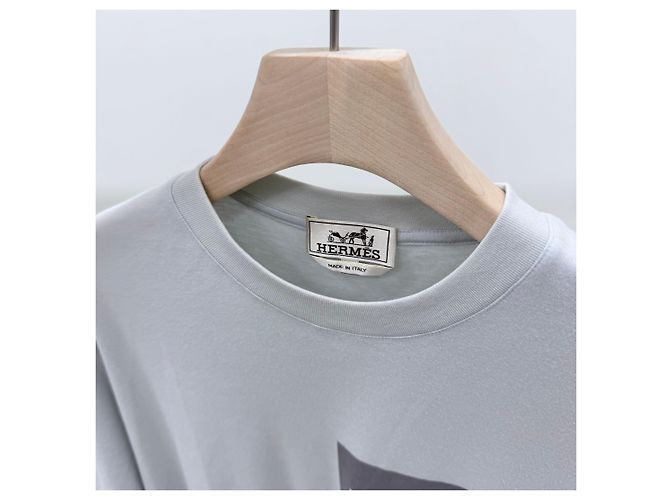 Hermès Belkirobe Patch Crewneck Baumwoll-T-Shirt Blau - Ansicht 6