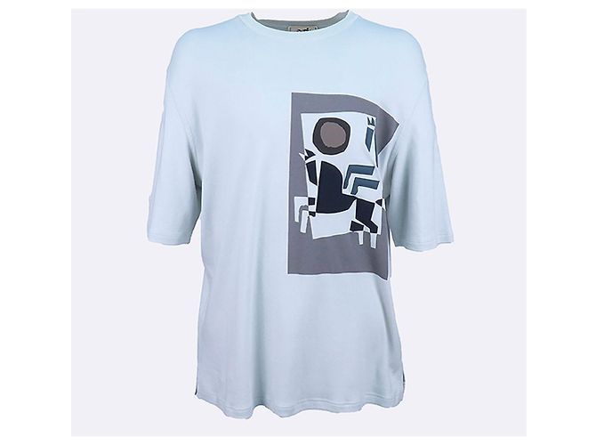 Hermès Belkirobe Patch Crewneck Baumwoll-T-Shirt Blau - Ansicht 8