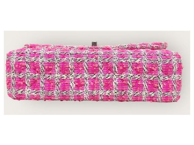 Chanel Borsa a tracolla con catena media classica in tweed rosa e argento - vista 7