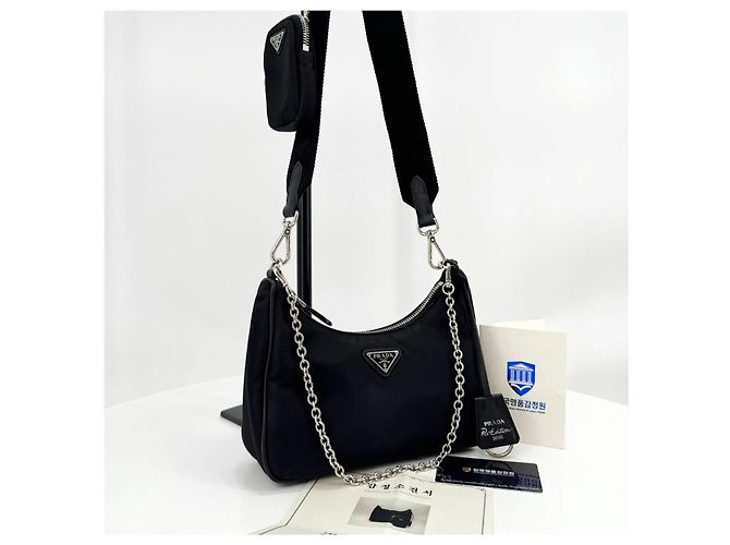 Prada Borsa Hobo Multi Tessuto in Nylon Crossbody Nero - vista 4