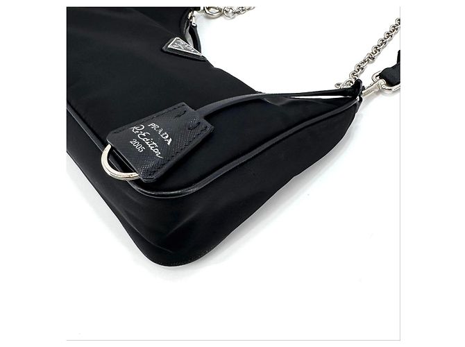 Prada Borsa Hobo Multi Tessuto in Nylon Crossbody Nero - vista 9