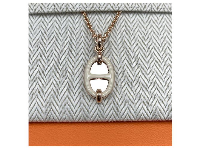Hermès Collana Chandel Mini Maillon Rose Gold/Cream Bianco - vista 3