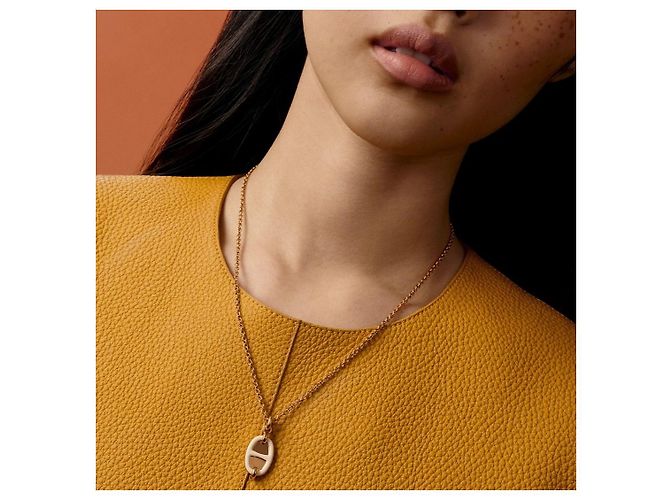 Hermès Collana Chandel Mini Maillon Rose Gold/Cream Bianco - vista 9