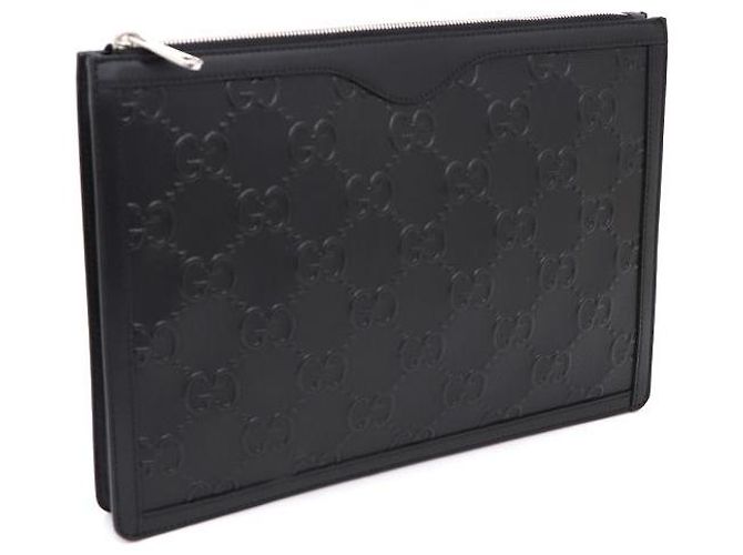 Gucci Clutch da uomo in pelle nera goffrata GG Nero - vista 2
