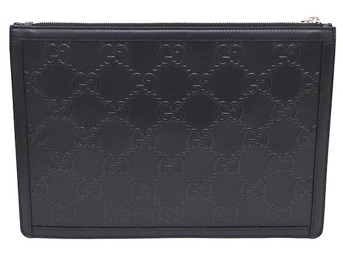 Gucci Clutch da uomo in pelle nera goffrata GG Nero - vista 4