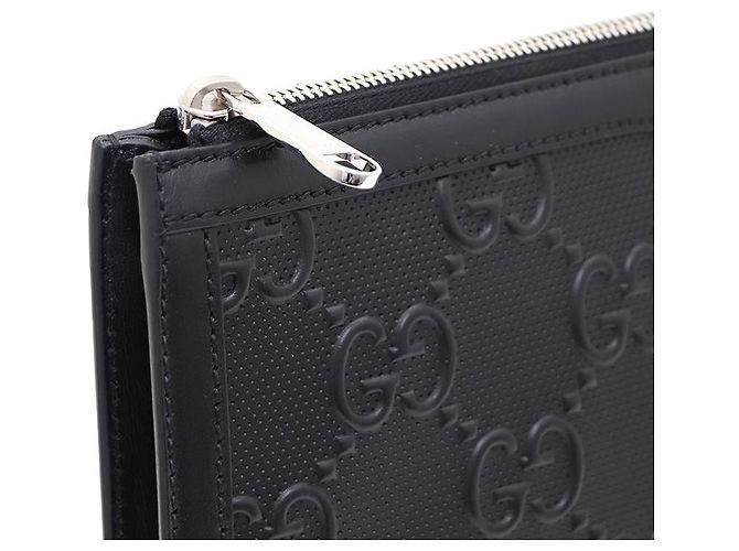 Gucci Clutch da uomo in pelle nera goffrata GG Nero - vista 5