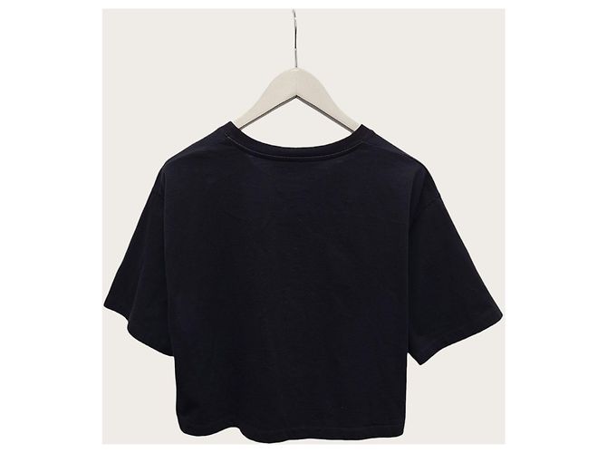 Gucci Kurzes T-Shirt aus schwarzem Baumwolljersey mit Pailletten-Logo - Ansicht 4