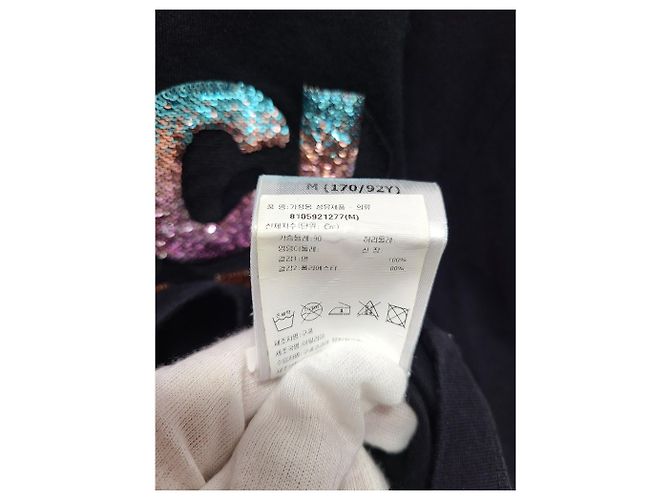Gucci Kurzes T-Shirt aus schwarzem Baumwolljersey mit Pailletten-Logo - Ansicht 5