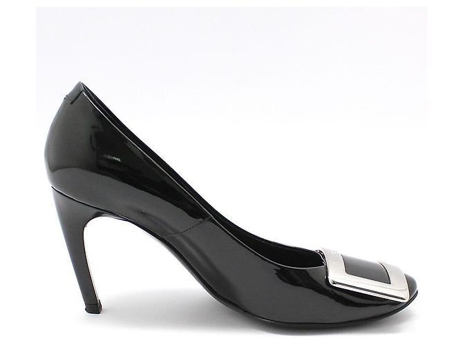 Roger Vivier Décolleté in vernice nera con fibbia metallica argentata Trumpet Nero - vista 4