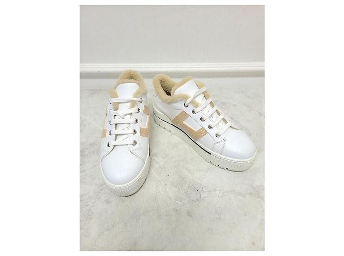 Hermès Sneakers Abantaus in shearling con logo bianco - vista 3
