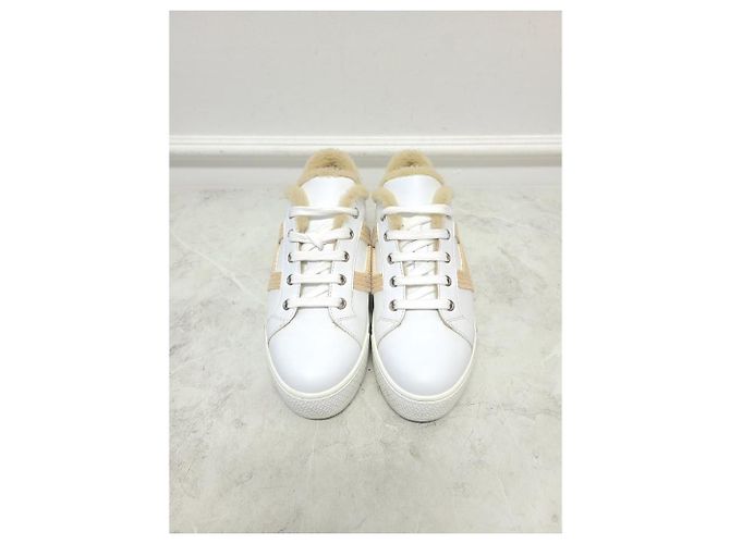 Hermès Sneakers Abantaus in shearling con logo bianco - vista 5