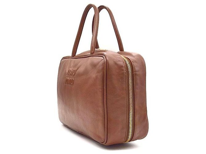 Miu Miu Borsa Bowling con logo in rilievo Marrone - vista 2