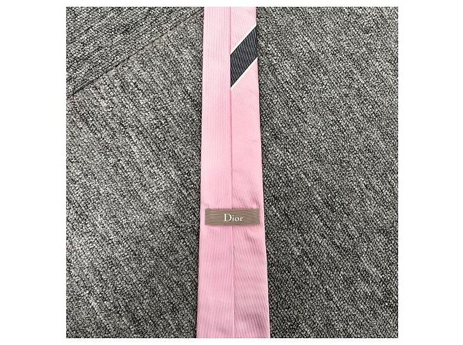 Dior Seidenjacquard-Krawatte Rosa Anthrazit Grau Weiß Braun - Ansicht 12