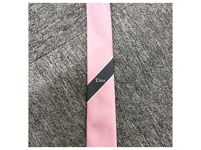Dior Seidenjacquard-Krawatte Rosa Anthrazit Grau Weiß Braun - Ansicht 13
