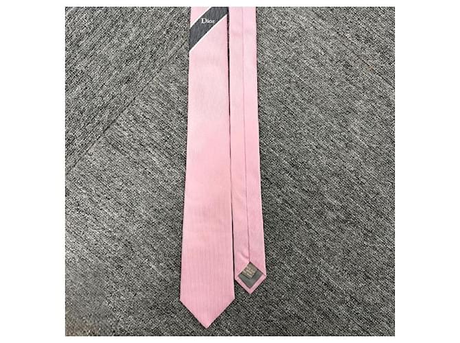 Dior Seidenjacquard-Krawatte Rosa Anthrazit Grau Weiß Braun - Ansicht 2