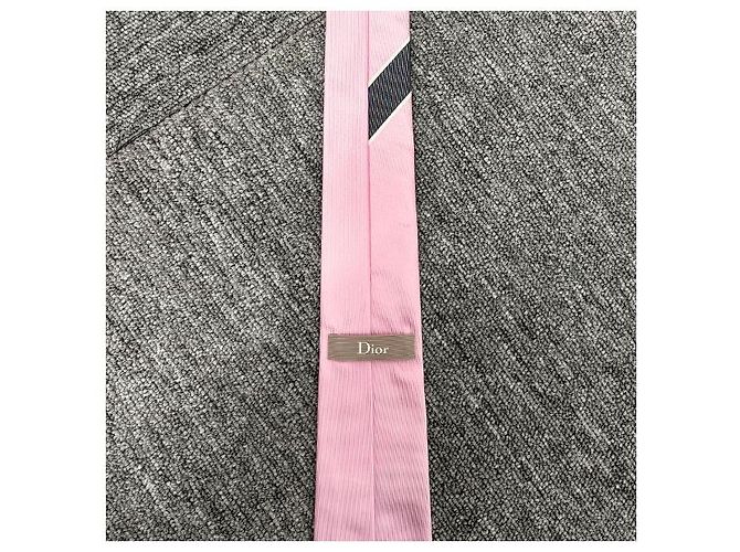 Dior Seidenjacquard-Krawatte Rosa Anthrazit Grau Weiß Braun - Ansicht 4