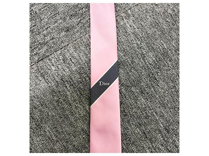 Dior Seidenjacquard-Krawatte Rosa Anthrazit Grau Weiß Braun - Ansicht 5
