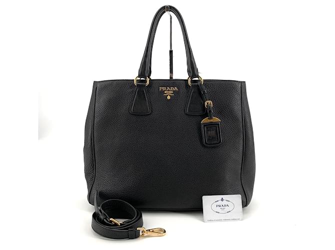 Prada Borsa Tote e Borsa a Spalla Vitello Nero - vista 2
