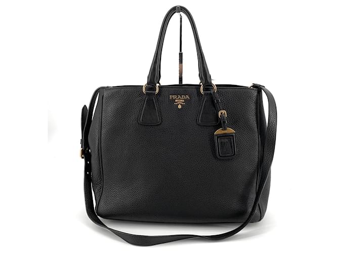 Prada Borsa Tote e Borsa a Spalla Vitello Nero - vista 3