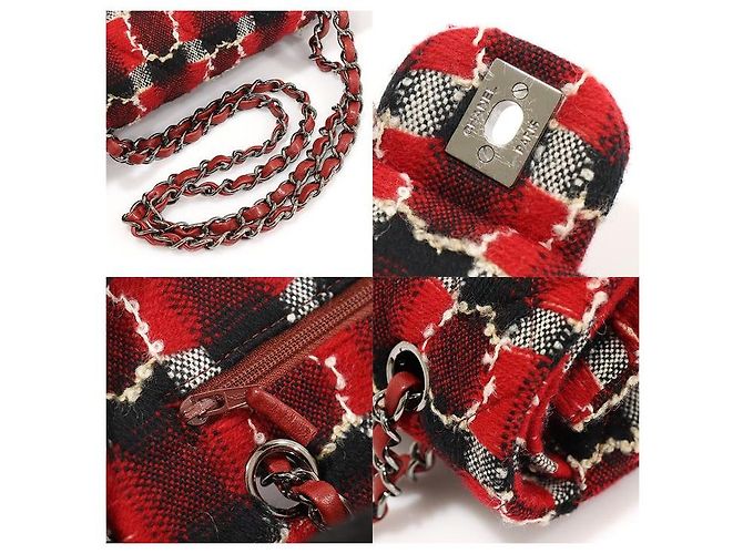 Chanel Borsa a tracolla Classic Medium Flap in tweed rosso con catena argentata - vista 6
