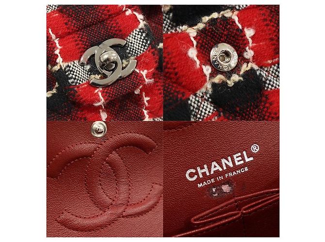 Chanel Borsa a tracolla Classic Medium Flap in tweed rosso con catena argentata - vista 7