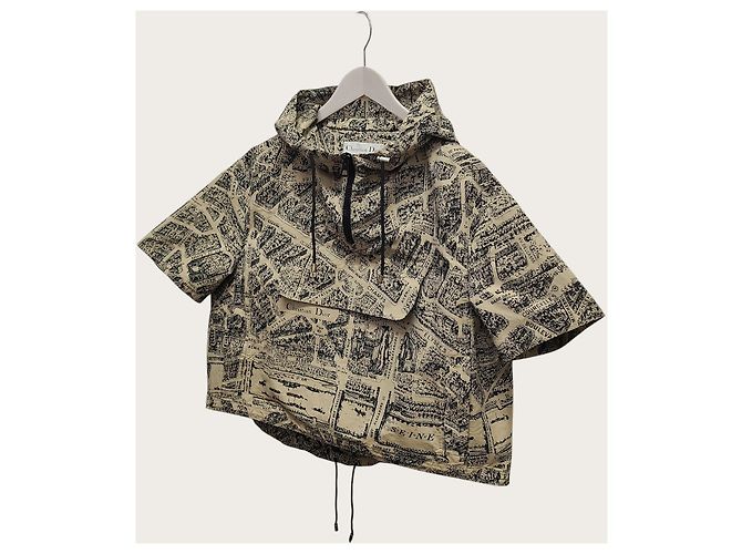 Dior Kapuzen-Anorak aus technischem Beige Black Jacquard-Taffeta mit Plan Paris Motiv Braun - Ansicht 2