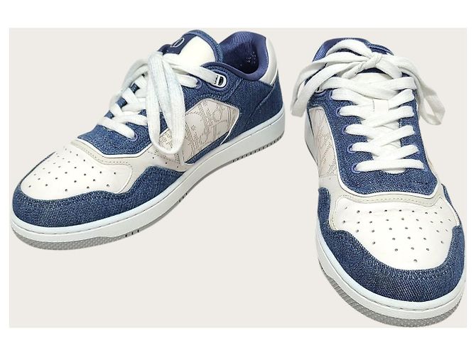 Oblique Dior Sneakers basse Galaxy in denim bianco e blu con motivo obliquo - vista 3