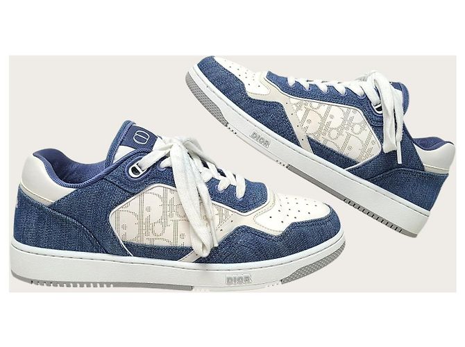 Oblique Dior Sneakers basse Galaxy in denim bianco e blu con motivo obliquo - vista 5