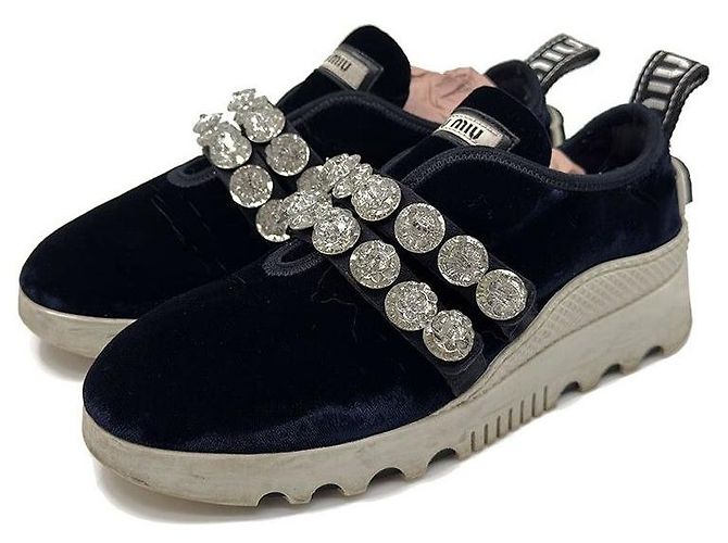 Miu Miu Sneakers in velluto crystal Blu - vista 2