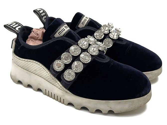 Miu Miu Sneakers in velluto crystal Blu - vista 3
