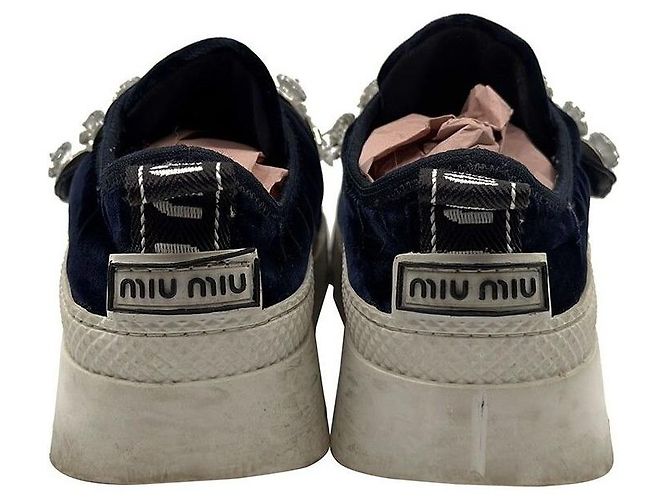 Miu Miu Sneakers in velluto crystal Blu - vista 4