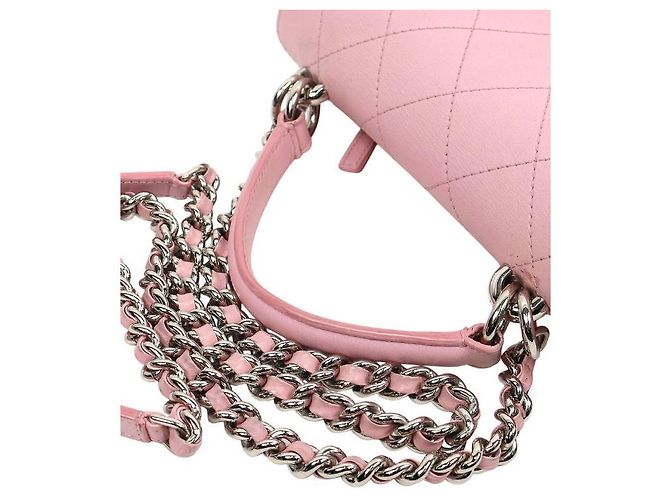 Chanel Bolsa de alça superior com aba acolchoada em pele de cordeiro rosa - vista 10