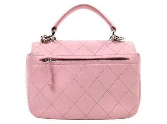 Chanel Bolsa de alça superior com aba acolchoada em pele de cordeiro rosa - vista 3
