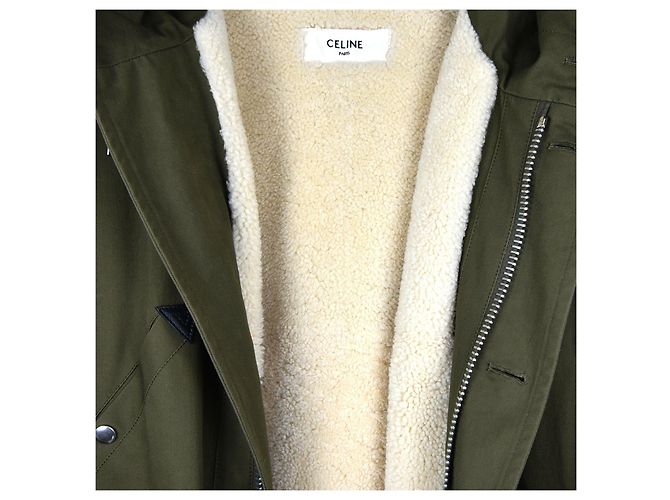 Céline Cappotto militare con cappuccio in shearling con logo D'oro - vista 3