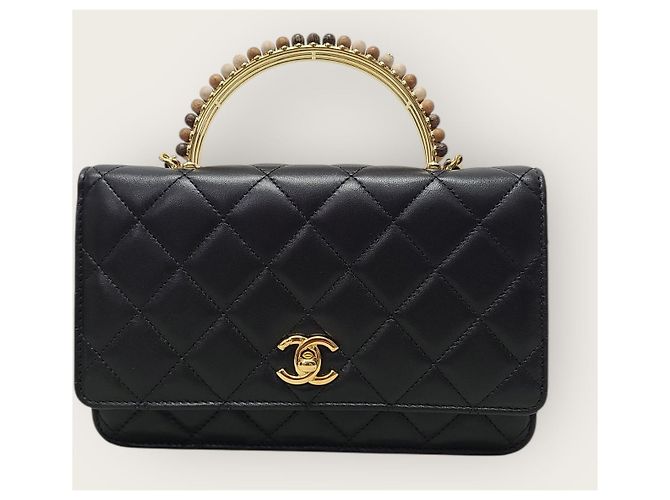 Chanel Mini borsa a tracolla con catena in pelle di agnello con manico superiore nero - vista 2