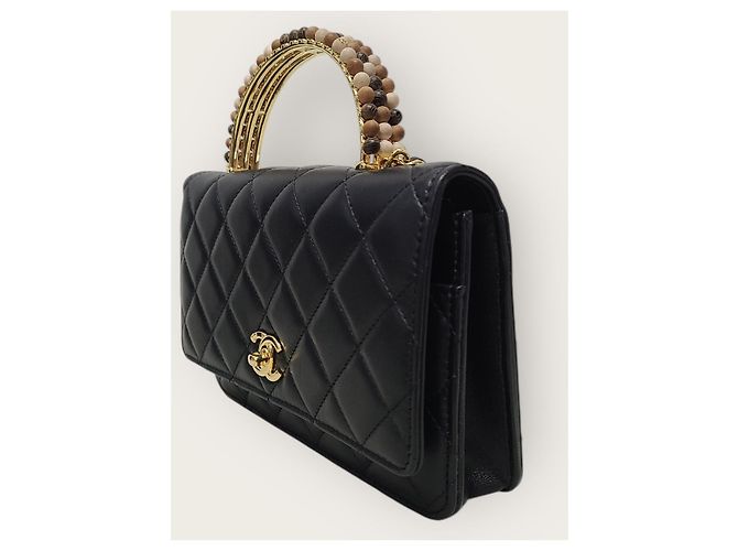 Chanel Mini borsa a tracolla con catena in pelle di agnello con manico superiore nero - vista 3