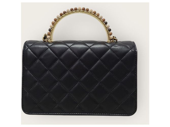 Chanel Mini borsa a tracolla con catena in pelle di agnello con manico superiore nero - vista 6