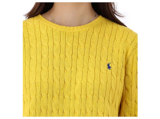 Ralph Lauren Pull en maille torsadée avec logo Pony Taille Adulte Doré - vue 8