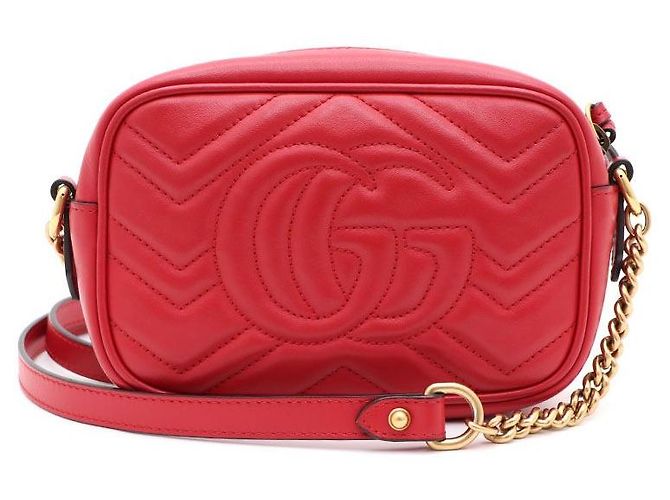 Gucci Borsa a Spalla e Borsa a Tracolla GG Marmont Matelassé Mini Chain Rosso - vista 3
