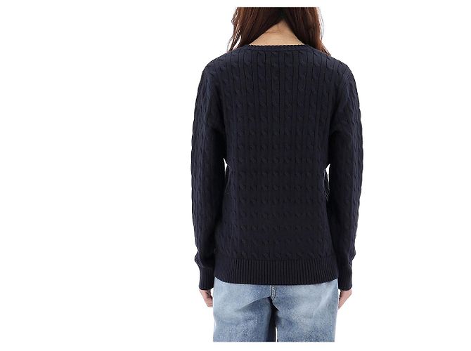 Ralph Lauren Pull en maille torsadée avec logo Pony Taille Adulte Noir - vue 7