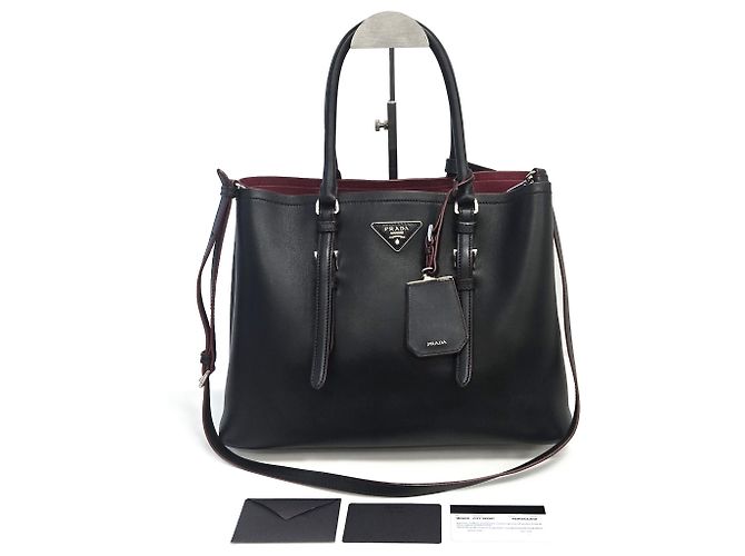 Prada Grande borsa tote doppia in pelle di vitello morbida nera Nero - vista 18