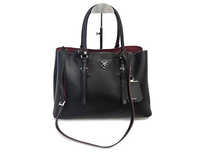 Prada Grande borsa tote doppia in pelle di vitello morbida nera Nero - vista 2