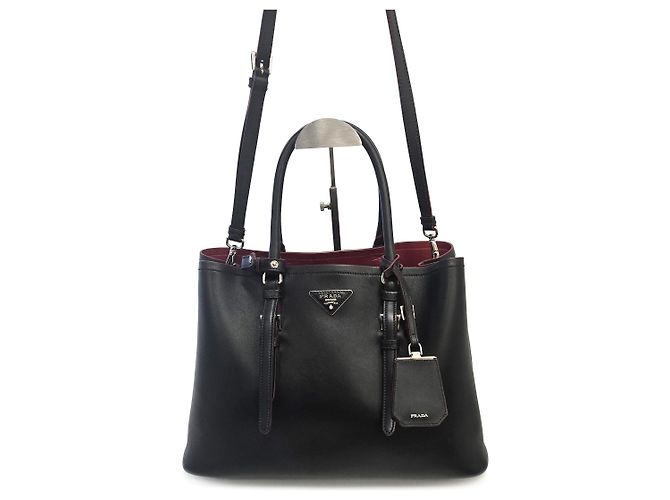 Prada Grande borsa tote doppia in pelle di vitello morbida nera Nero - vista 3