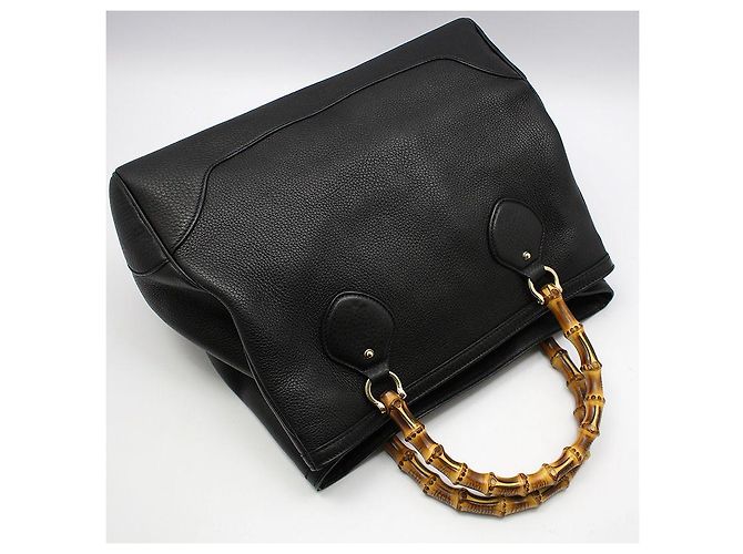 Gucci Borsa Tote Diana in pelle nera con manico in bambù Nero - vista 3