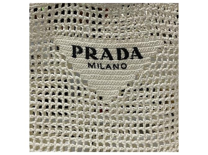 Prada Raffia-Schultertasche Weiß - Ansicht 4