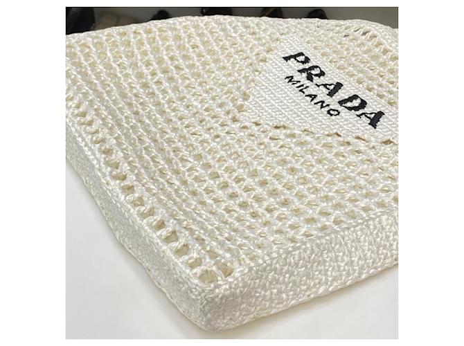 Prada Raffia-Schultertasche Weiß - Ansicht 5